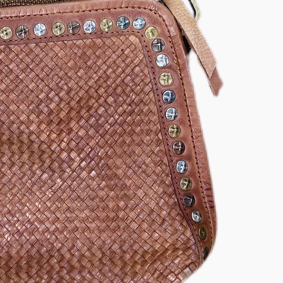 PLATANIA WOVEN ITALIAN LEATHER CROSSBODY BAG WITH STUDDED TRIM - Picture 2 of 10